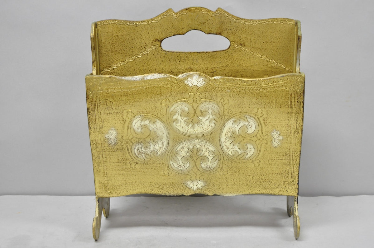 Vintage Italian Hollywood Regency Gold Cast Plastic Magazine Rack Stand