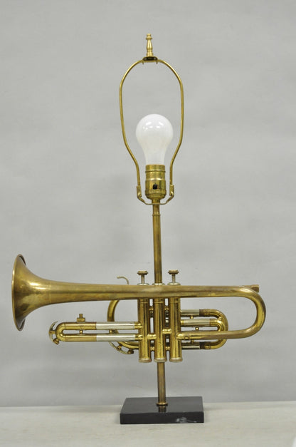 Vintage Hollywood Regency Emperor Brass Trumpet Horn Repurposed Table Lamp