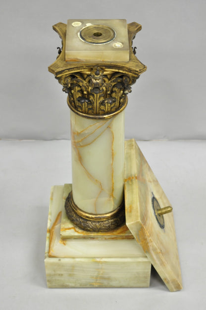 Antique French Empire Bronze Classical Corinthian Column Green Onyx 30" Pedestal