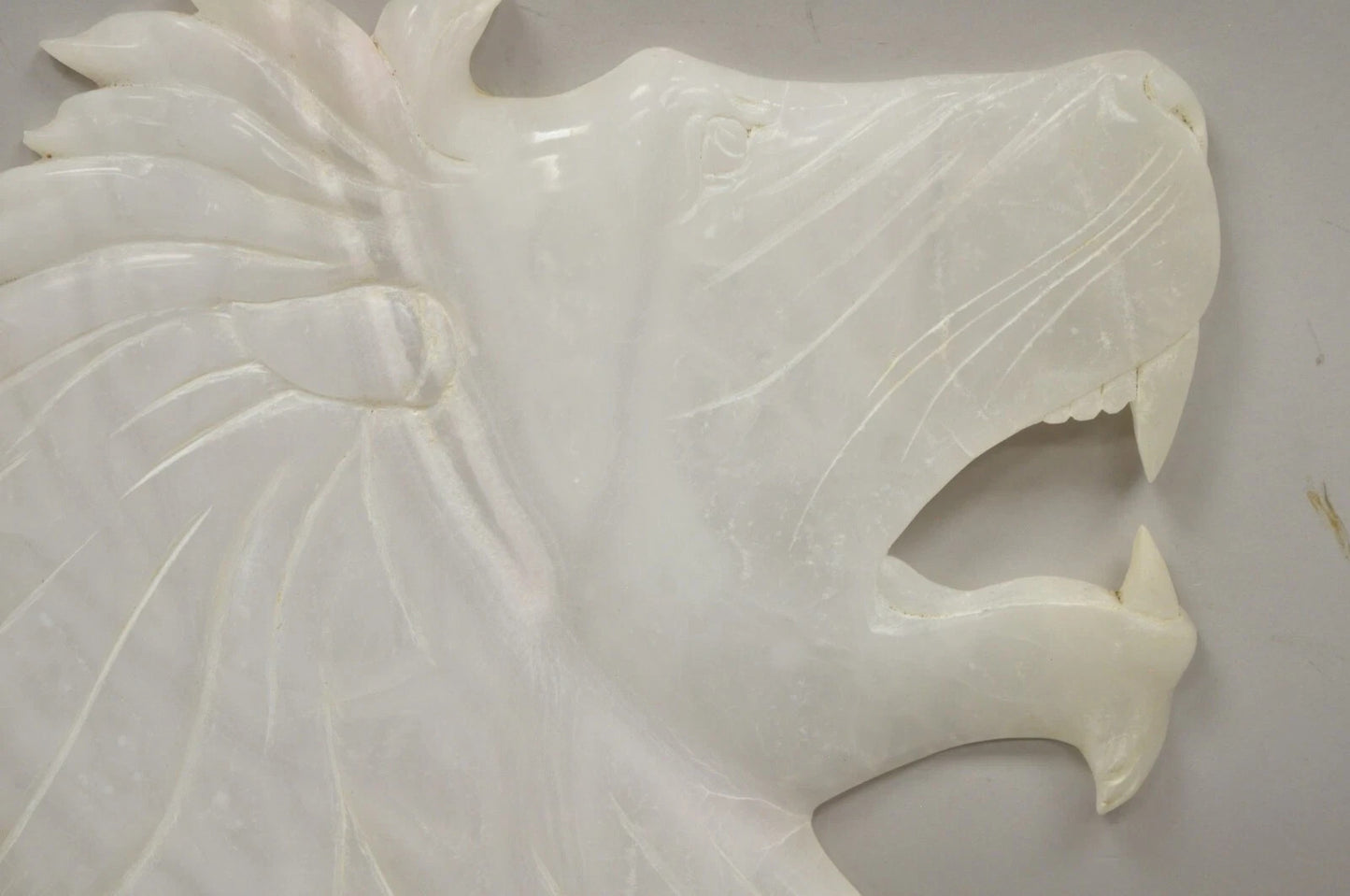 Vintage Italian Carved White Alabaster Lion Head Sculpture Statue Figure (B)