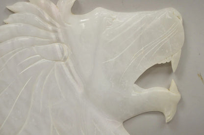 Vintage Italian Carved White Alabaster Lion Head Sculpture Statue Figure (B)