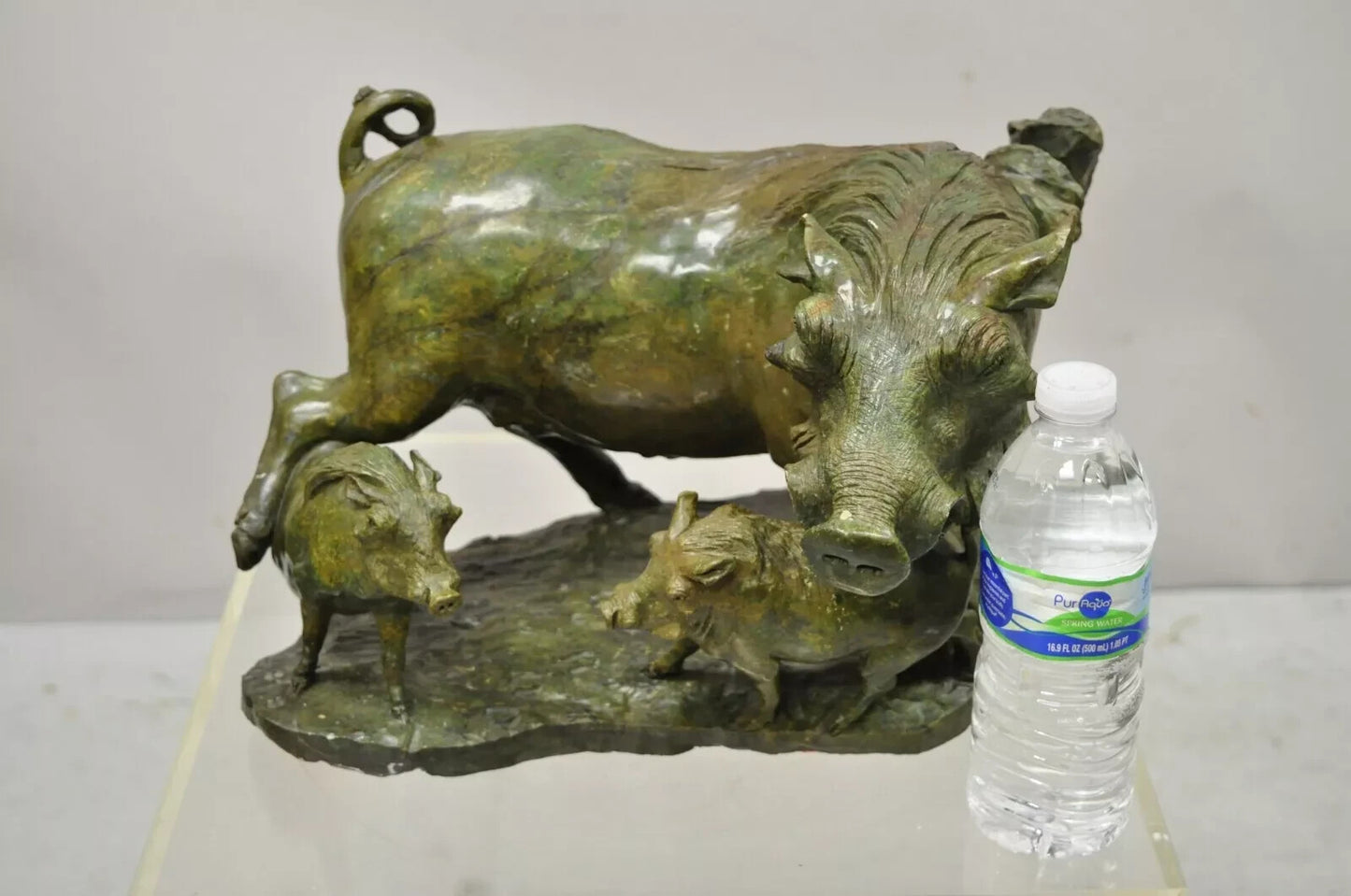 James Tandi African Wild Boar Green Carved Verdite Hardstone Sculpture Figure