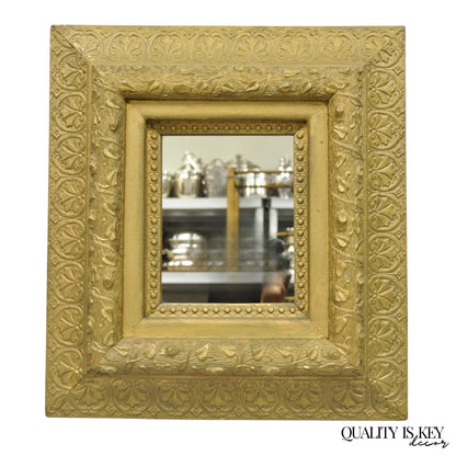 Antique Victorian Gold Giltwood Gesso Leaf Vine Small Black Forrest Wall Mirror