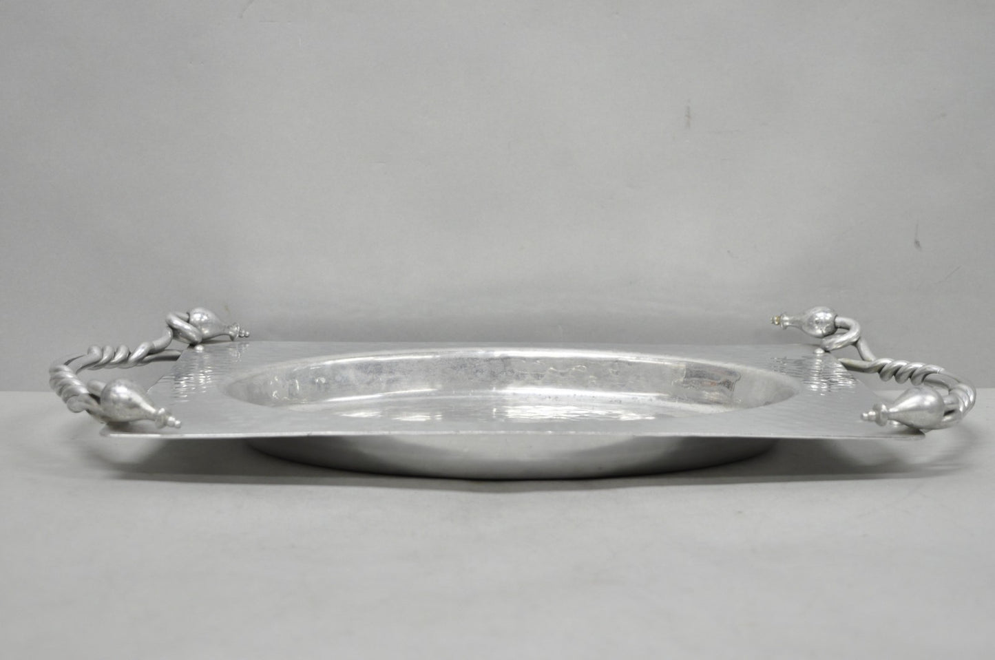 Vintage Buenilum Art Nouveau Hand Hammered Aluminum Serving Tray w Tulip Handles