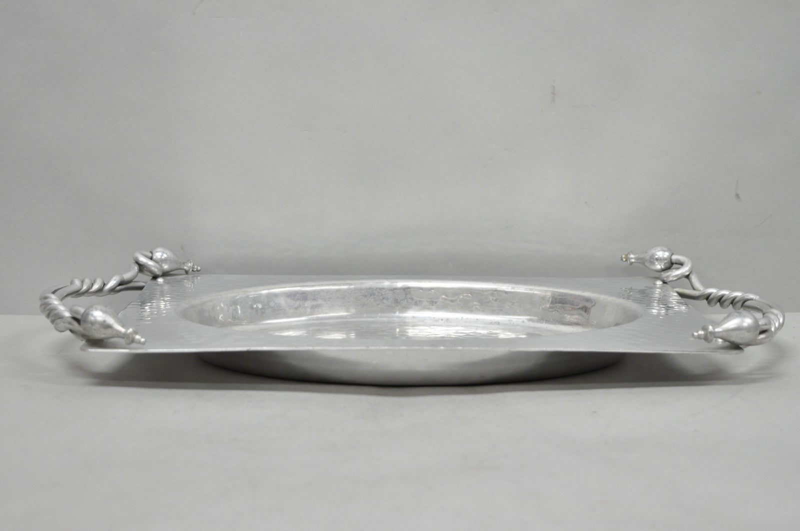 Vintage Buenilum Art Nouveau Hand Hammered Aluminum Serving Tray w Tulip Handles
