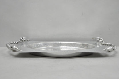 Vintage Buenilum Art Nouveau Hand Hammered Aluminum Serving Tray w Tulip Handles