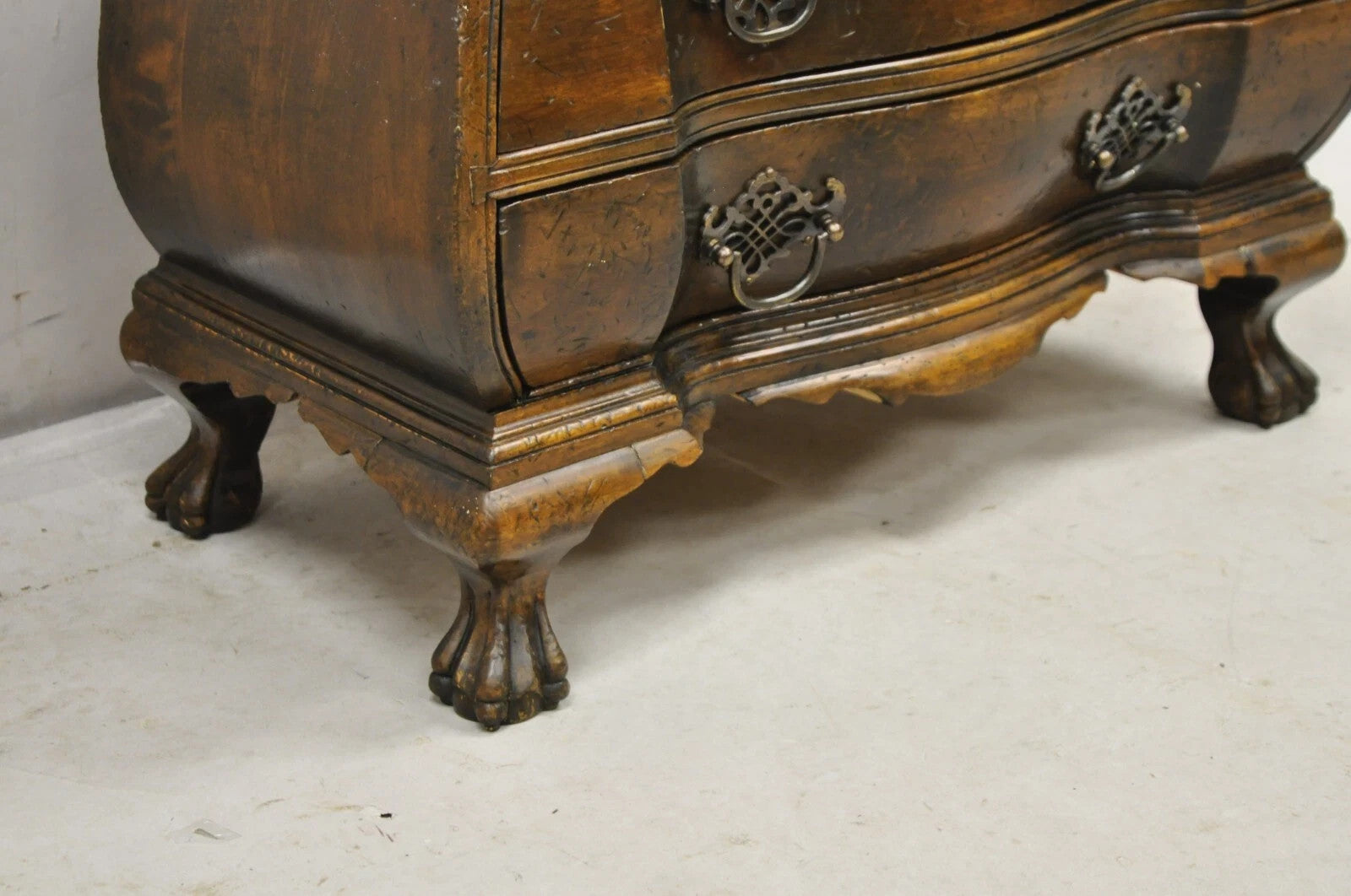 Vintage Small Salesman Sample Chippendale Georgian Style 3 Drawer Bombe Commode