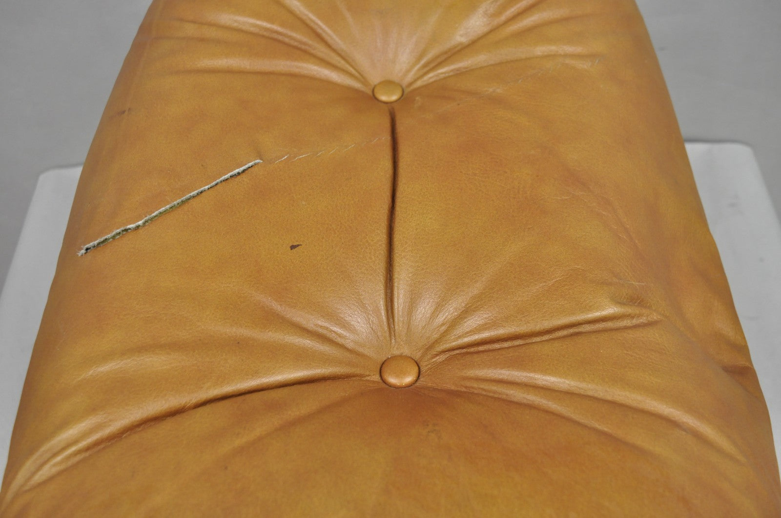 Vintage Selig Mid Century Modern Eames Style Chrome Walnut Footstool Ottoman