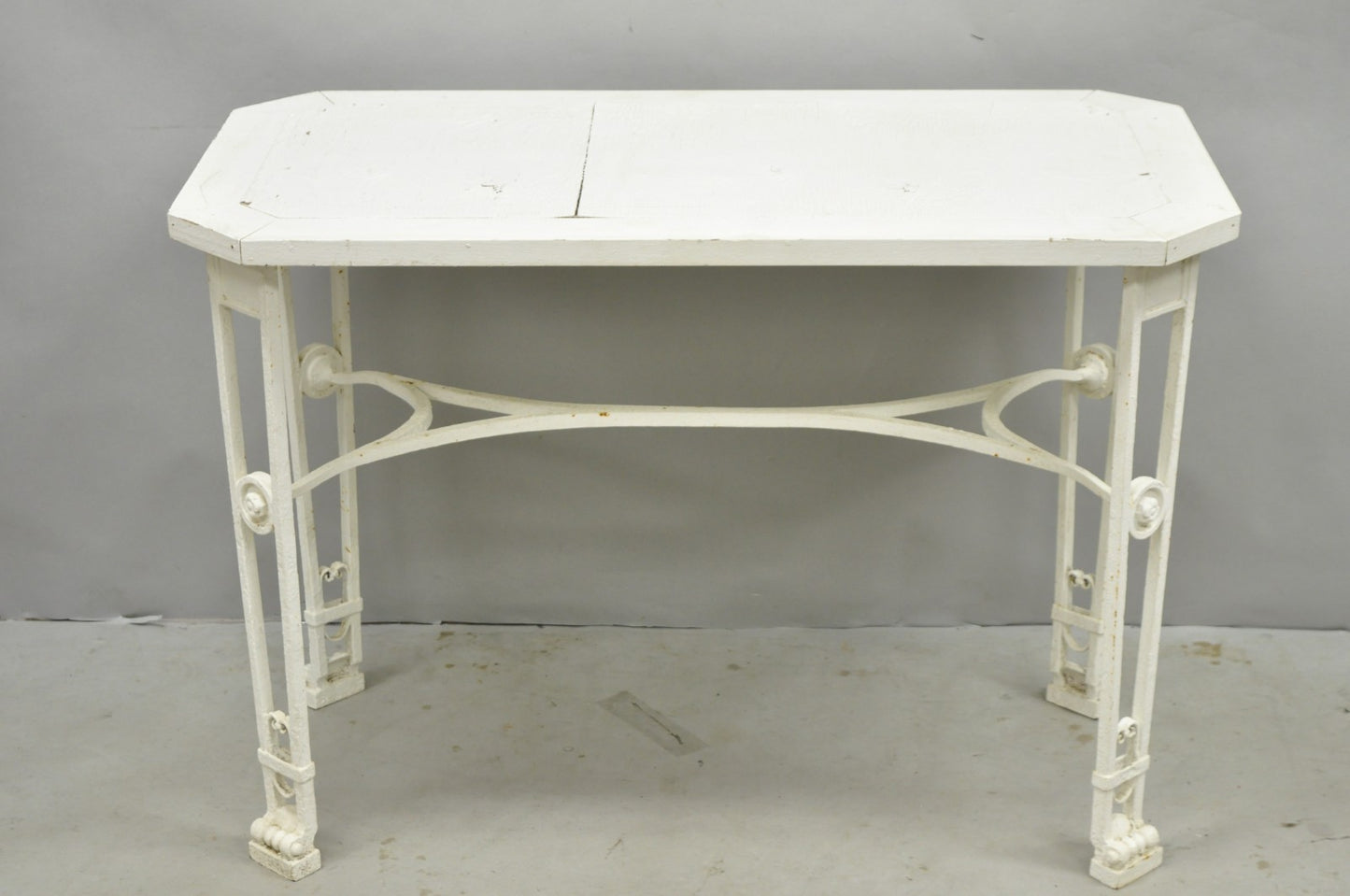 Antique Gothic Renaissance Wrought Iron Stretcher Base Potting Side Table (A)