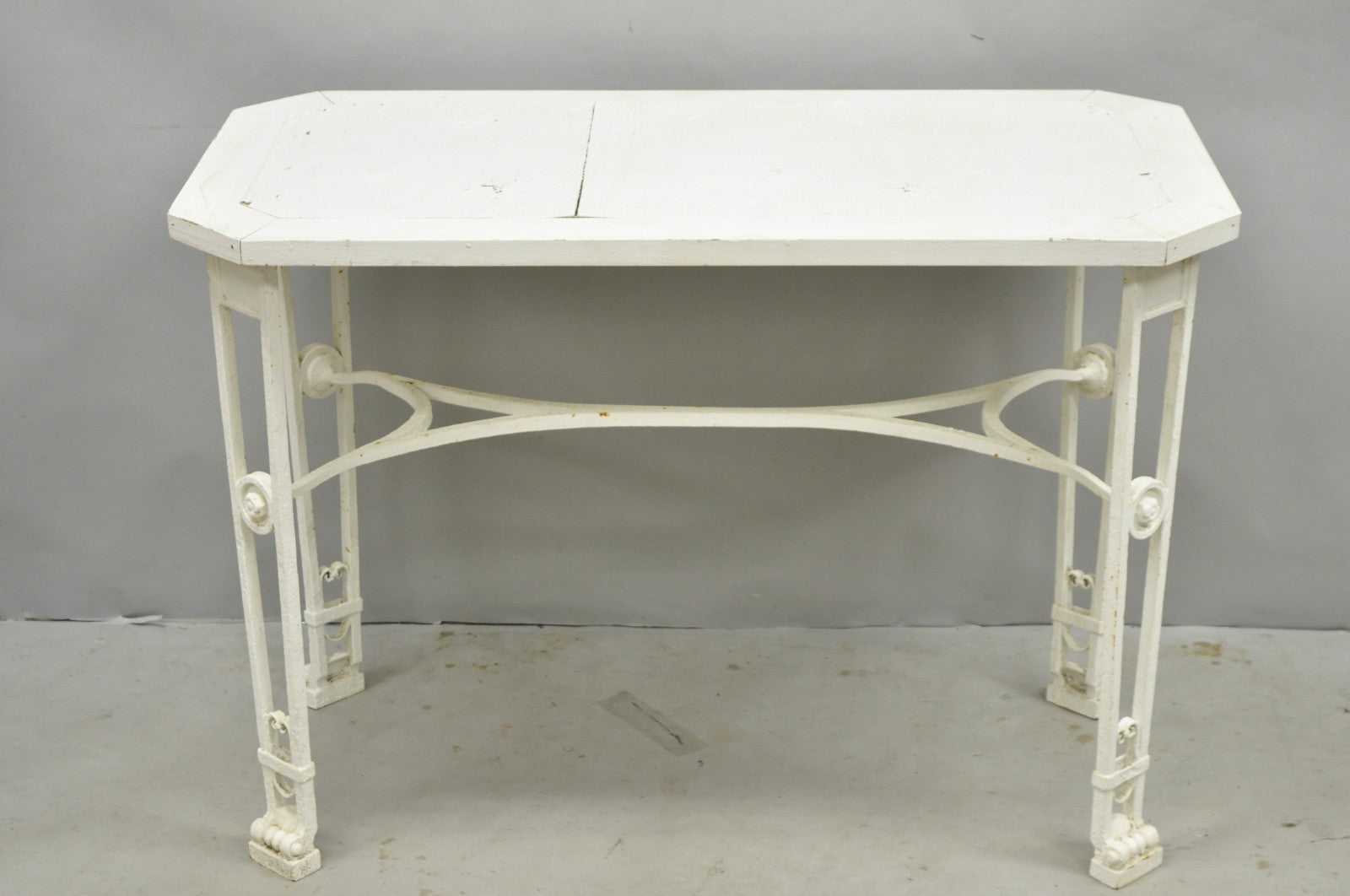 Antique Gothic Renaissance Wrought Iron Stretcher Base Potting Side Table (A)