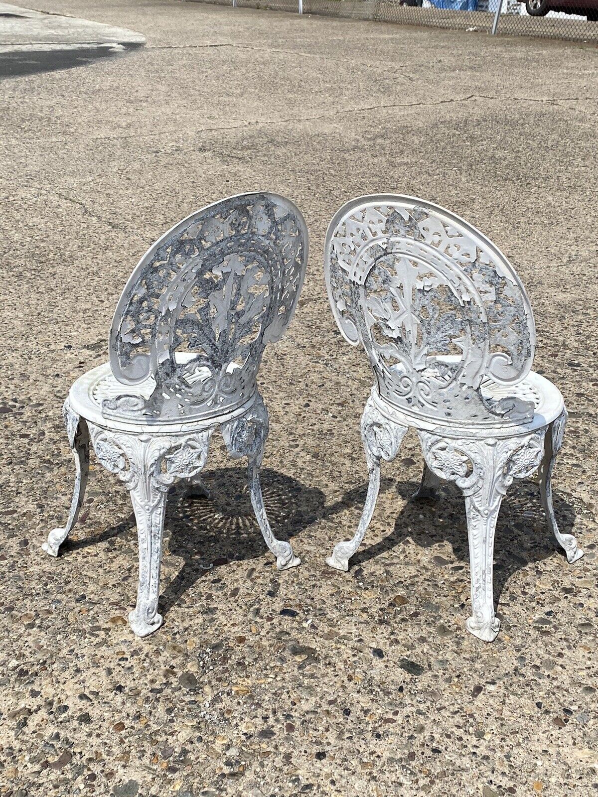 Cast Aluminum Antique Style Outdoor Garden Bistro Small Side Chairs - Pair