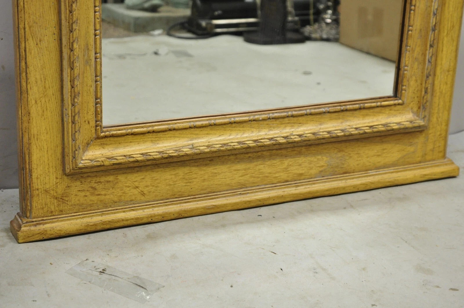 Vintage French Country Provincial Style Oak Wood Trumeau Wall Mirror by Baker