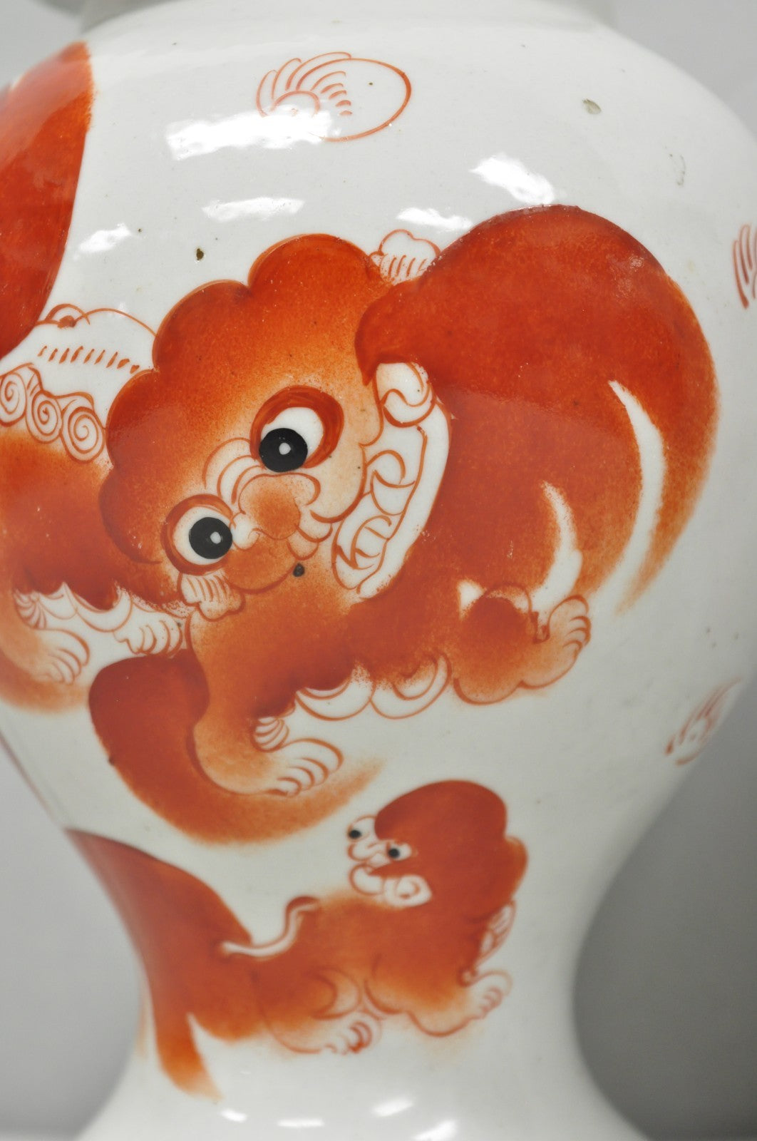 Vintage Chinese Hand Painted Foo Dog Porcelain Covered Ginger Jar - a Pair