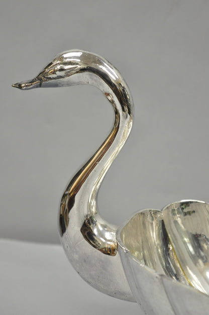 Vintage Italian Regency Silver Plated Figural Double Swan Bird Oval Fruit Bowl