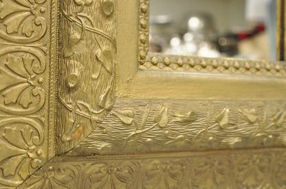 Antique Victorian Gold Giltwood Gesso Leaf Vine Small Black Forrest Wall Mirror