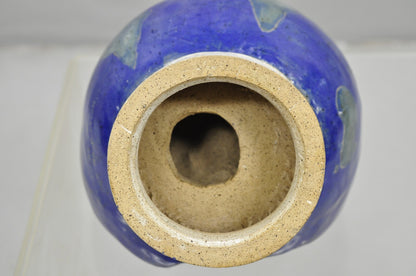 Vintage Mid Century Modern Blue Glaze Ceramic Pottery World Globe Face Sculpture