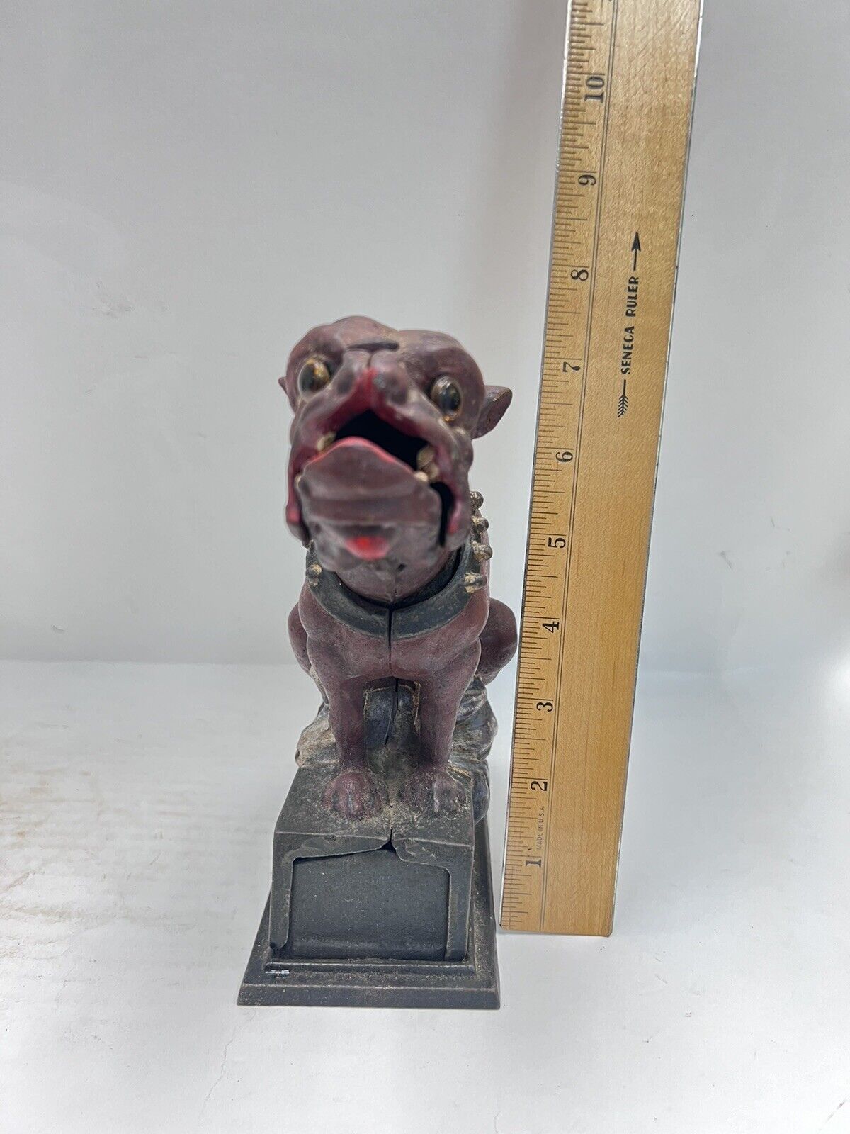 Vintage Book Of Knowledge Cast Iron Bulldog Coin Piggy Bank