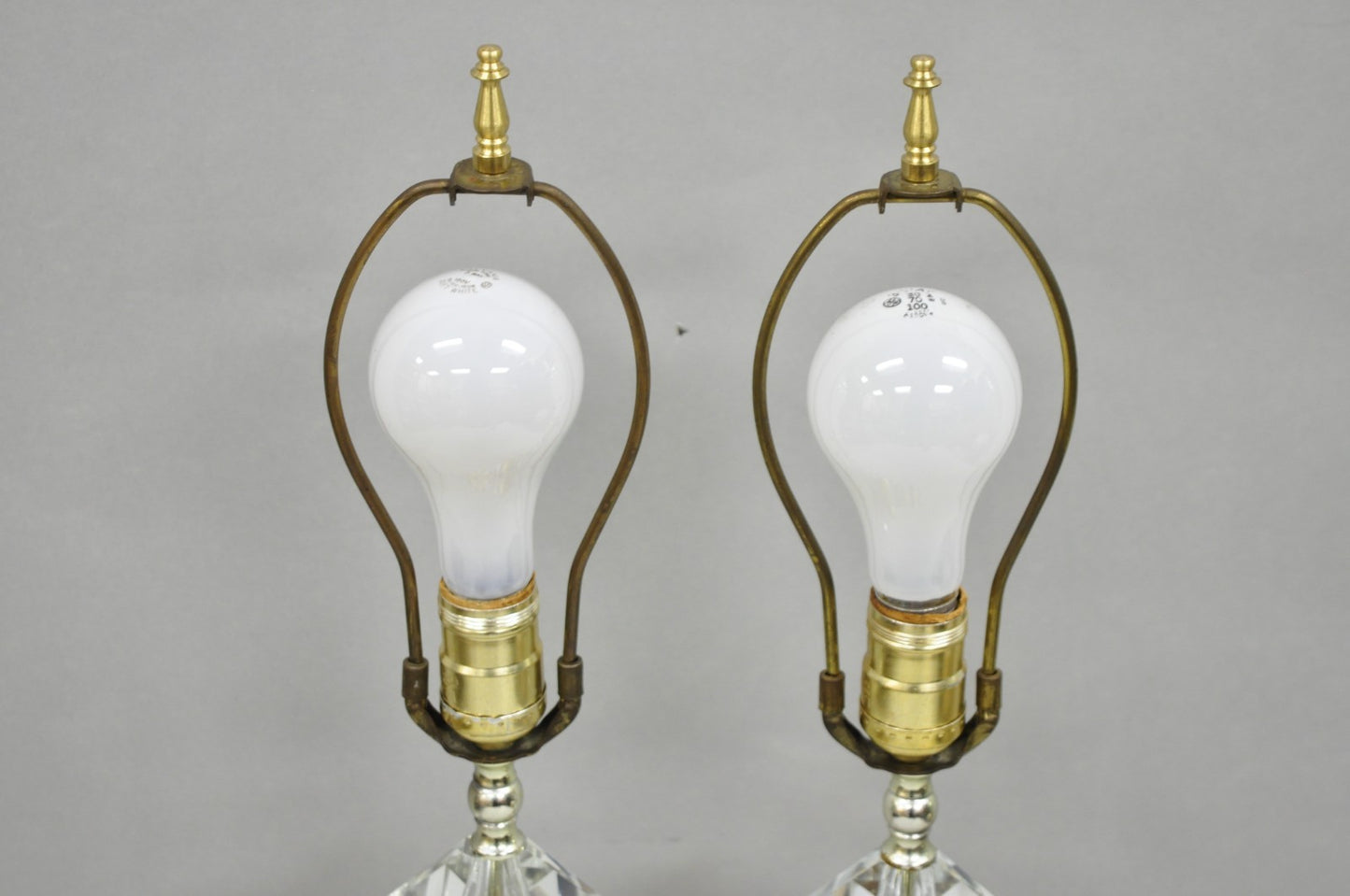 Vintage Mid Century Modern Gold Teardrop Diamond Vanity Table Lamps - a Pair