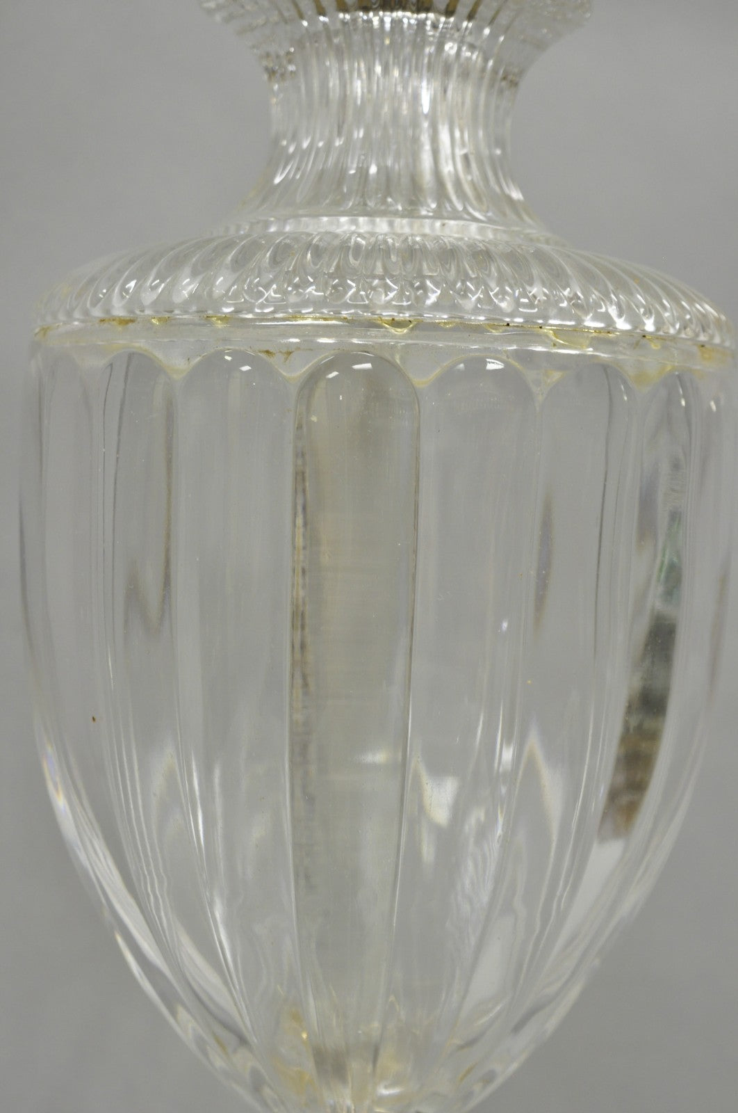 Vintage French Empire Neoclassical Faceted Crystal Glass Urn Brass Table Lamp
