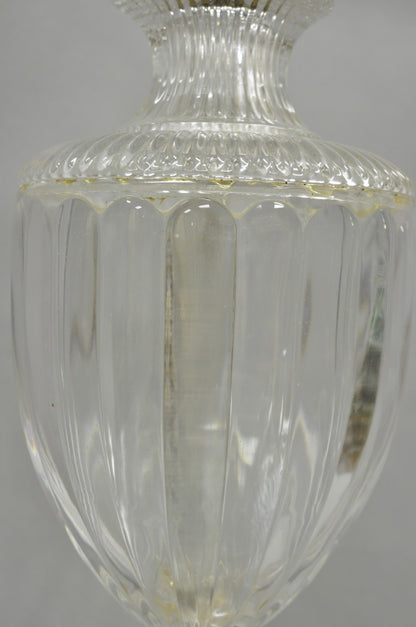 Vintage French Empire Neoclassical Faceted Crystal Glass Urn Brass Table Lamp