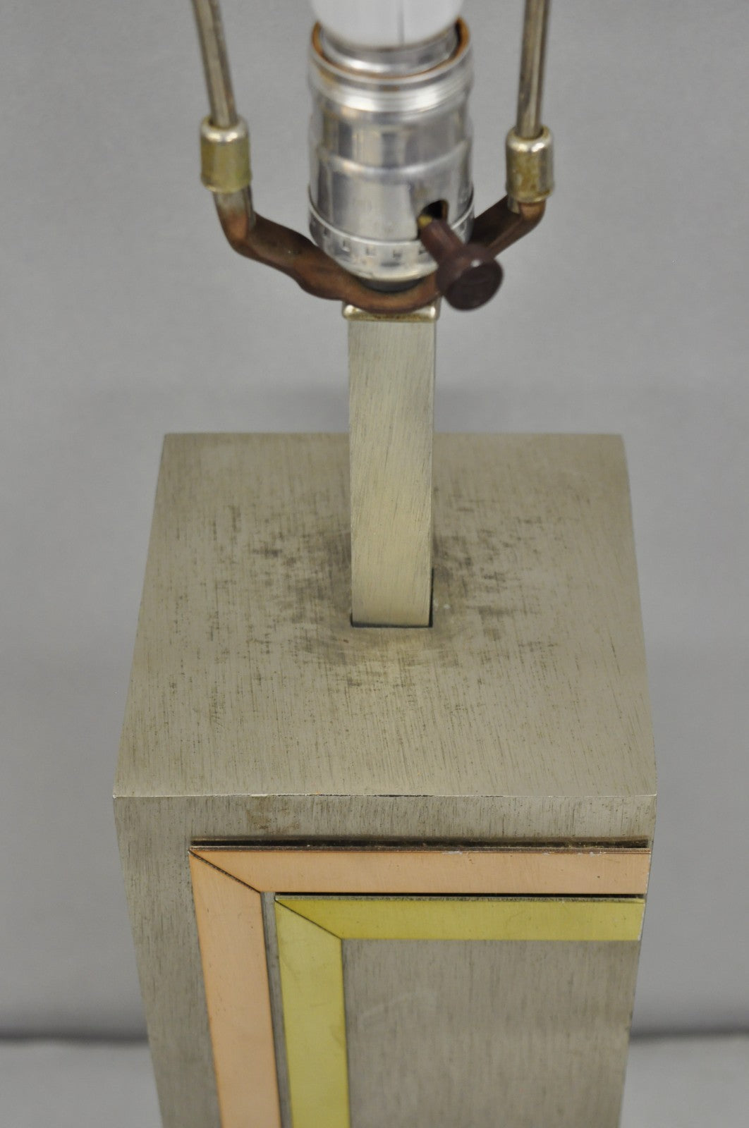 Laurel Pierre Cardin Style Brushed Aluminum Mid Century Modern Cubist Table Lamp
