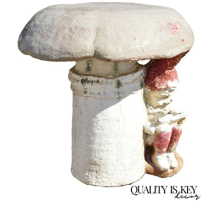Vintage MCM Figural Elf under Mushroom Cement Concrete Garden Stool Seat