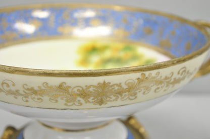 Nippon Hand Painted Porcelain Blue Centerpiece Compote Bowl w/ Cottage & Geese
