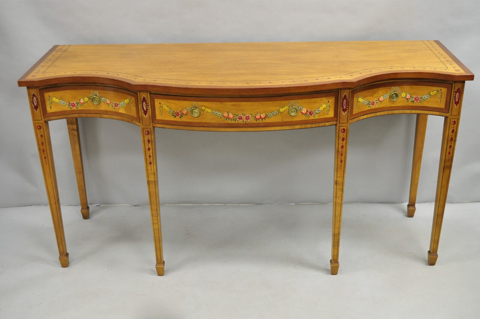 Wellington Hall English Adams Style Paint Decorated Satinwood Sideboard Buffet