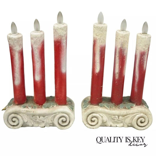 Pair Concrete Cement 3 Light Christmas Candle Candelabra Architectural Elements