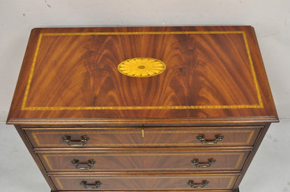 Vintage English Edwardian Style Mahogany Pinwheel Inlay 3 Drawer Dresser Chest