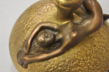 Antique Art Nouveau Olive Kooken Figural Nude Female Bronze Ceramic Table Lamp