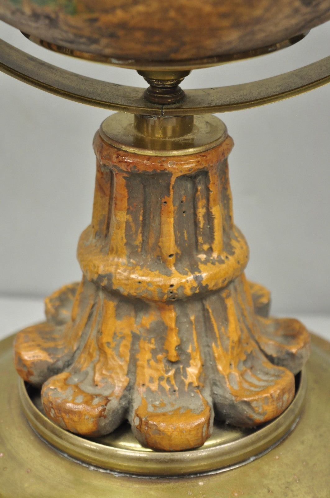 Vintage Italian Regency Style Brass & Wood Old World Globe Table Lamp by Hart