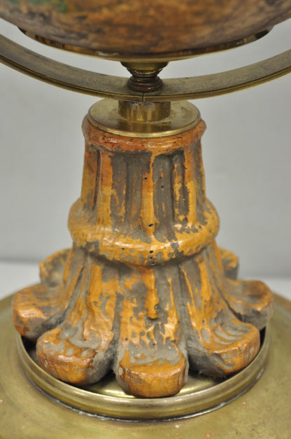 Vintage Italian Regency Style Brass & Wood Old World Globe Table Lamp by Hart