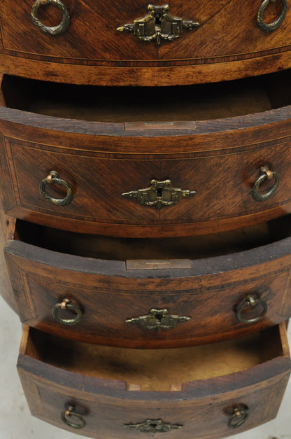 Antique French Louis XV Style Demilune Marble Top 4 Drawer Nightstand Table Pair