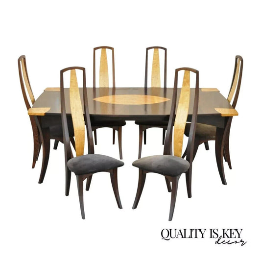 Jeffrey Greene Mid Century Arts & Crafts Birdseye Maple Inlay Dining Set - 7 pcs