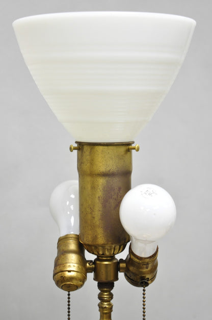 Victorian Bronze Griffin Figural Converted Oil Lamp Marble Side Table Floor Lamp