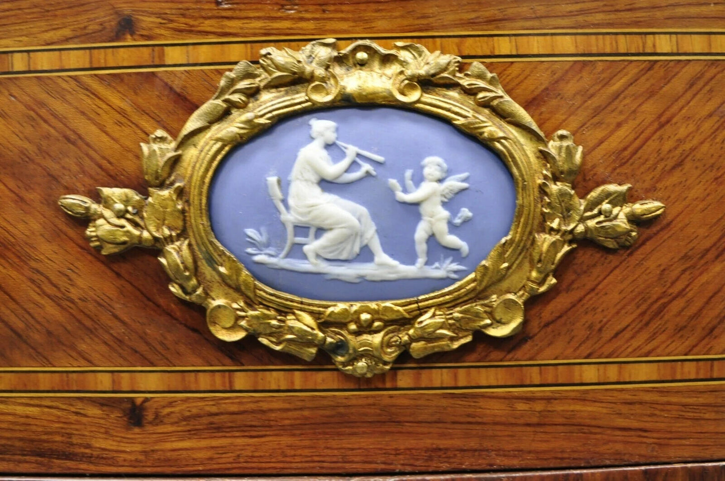 Antique French Louis XV Style Marble Top Bronze Ormolu Bombe Commode Nightstand