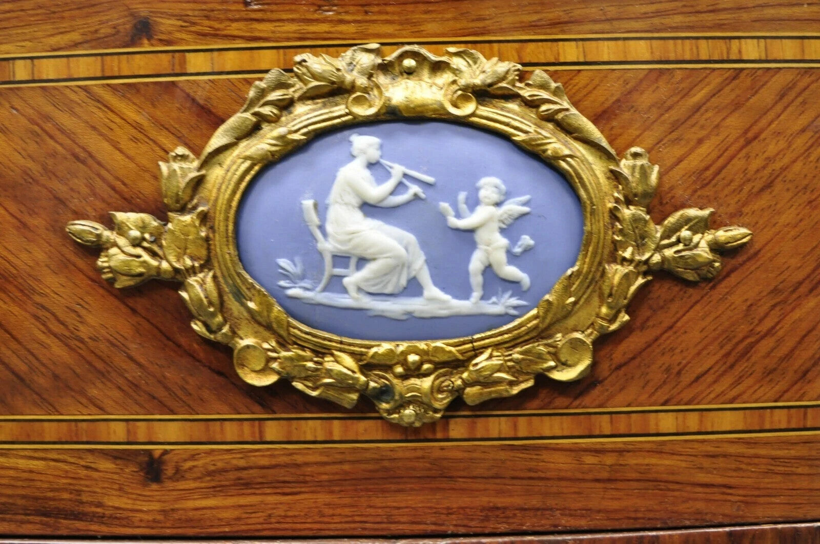 Antique French Louis XV Style Marble Top Bronze Ormolu Bombe Commode Nightstand