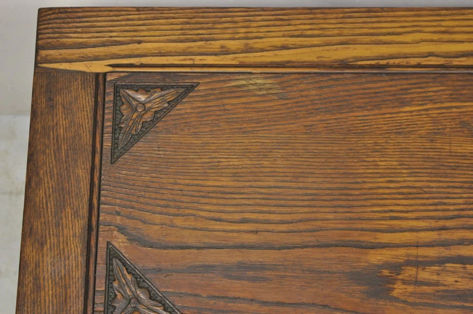 Antique Jacobean Oak Wood Figural Bust Carved Blanket Chest Trunk on Bun Feet