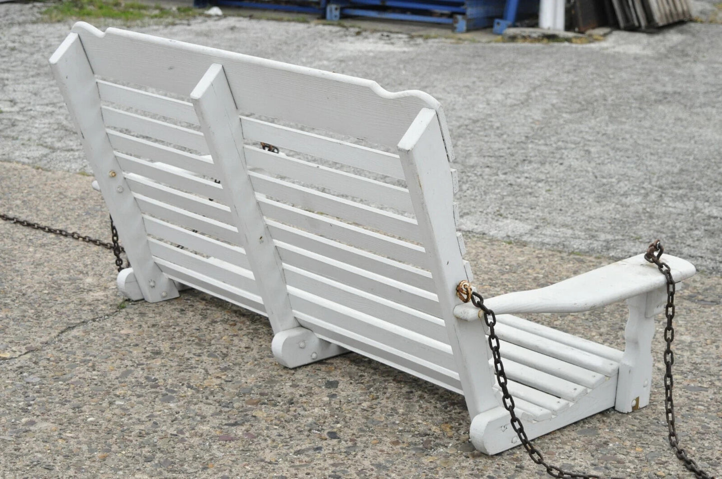 Vintage White Painted Wooden Slat Hanging Garden Patio Bench Love Seat Swing
