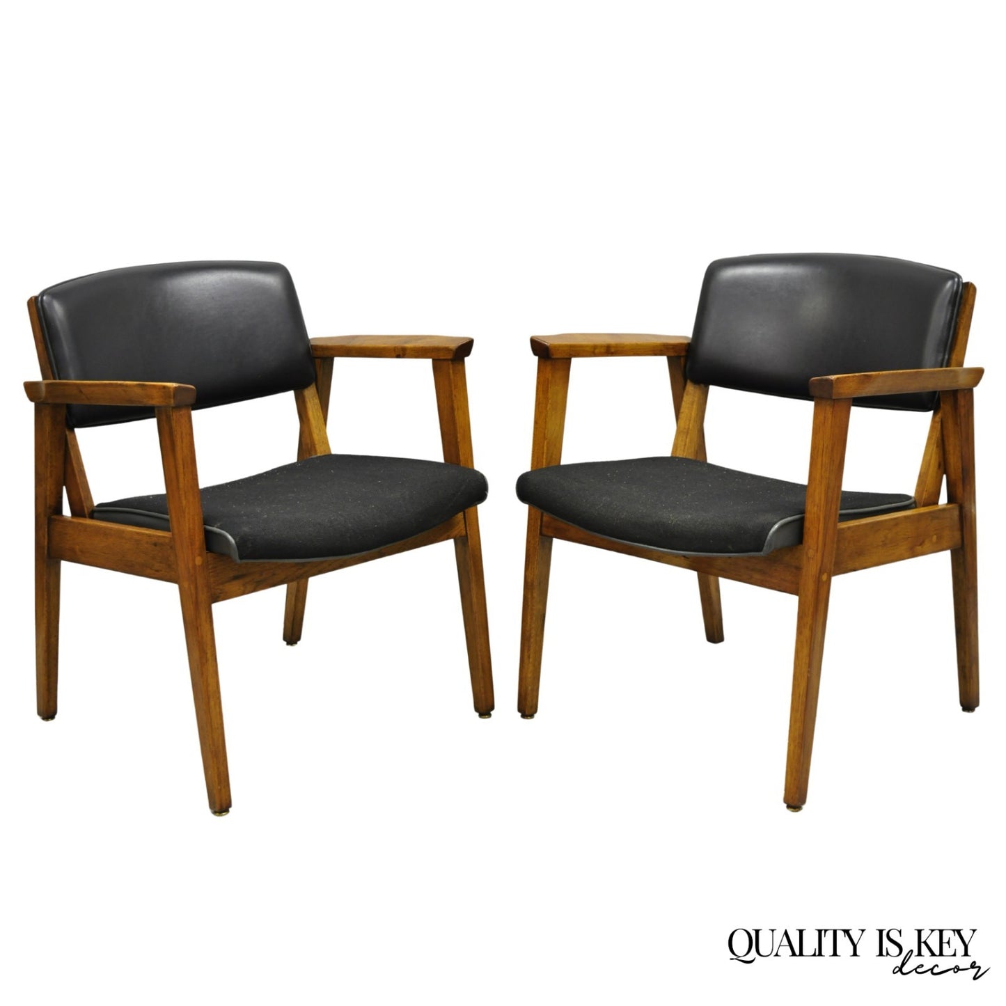 Vintage Boling Chair Co Mid Century Modern Walnut Lounge Arm Chairs (A) - Pair