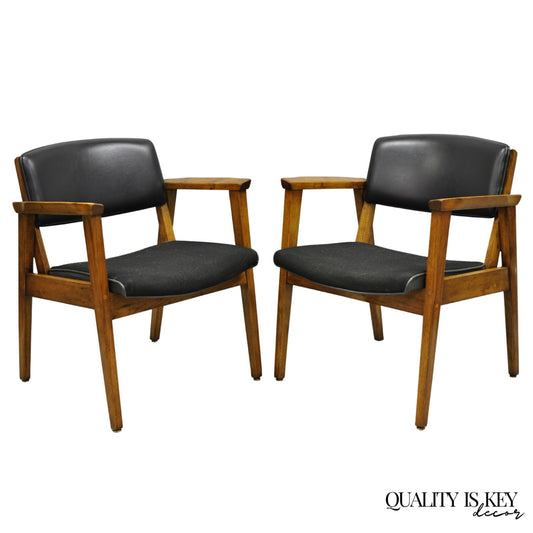 Vintage Boling Chair Co Mid Century Modern Walnut Lounge Arm Chairs (A) - Pair