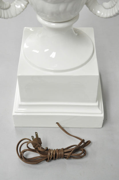 Vintage Chapman Neoclassical Rams Head White Porcelain Blanc de Chine Table Lamp