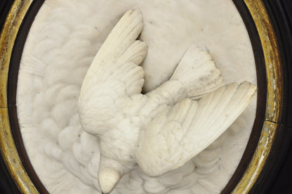 Antique Victorian Large Italian Oval Marble Relief Carved Dove Bird Wall Plaque