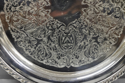 Vintage Oneida Victorian Style 12" Round Silver Plated Serving Platter Bar Tray