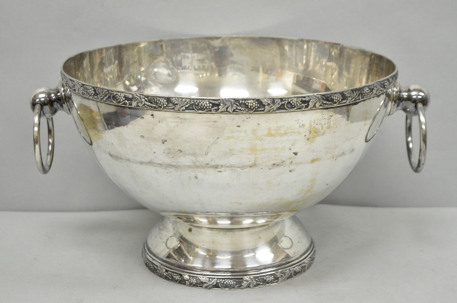 Vintage Victorian Silver Plated Footed Twin Handle Punch Bowl Set w/ 12 Cups