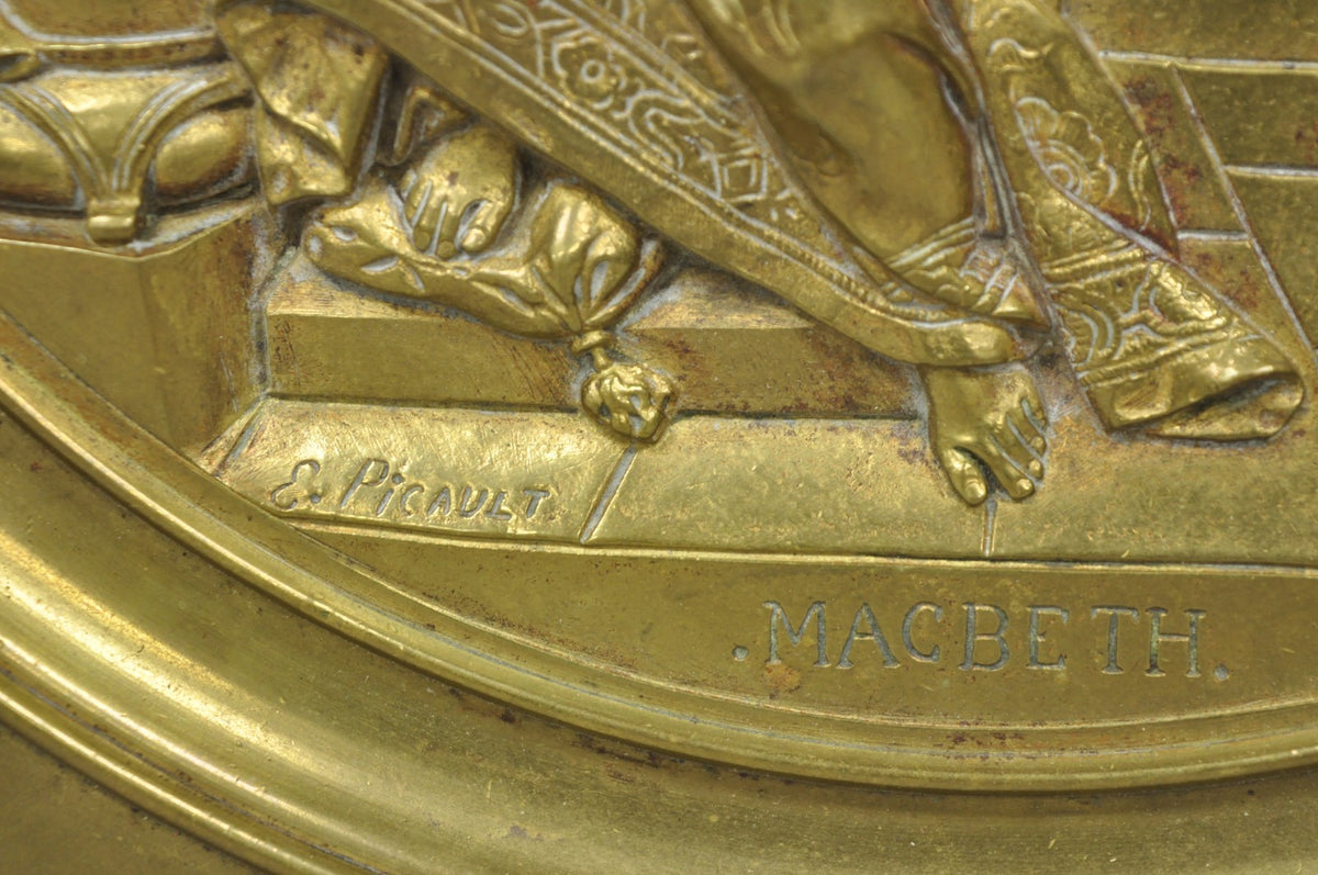 19th C. Emile Louis Picault Macbeth Bronze Relief Pedestal Compote Tazza Dish