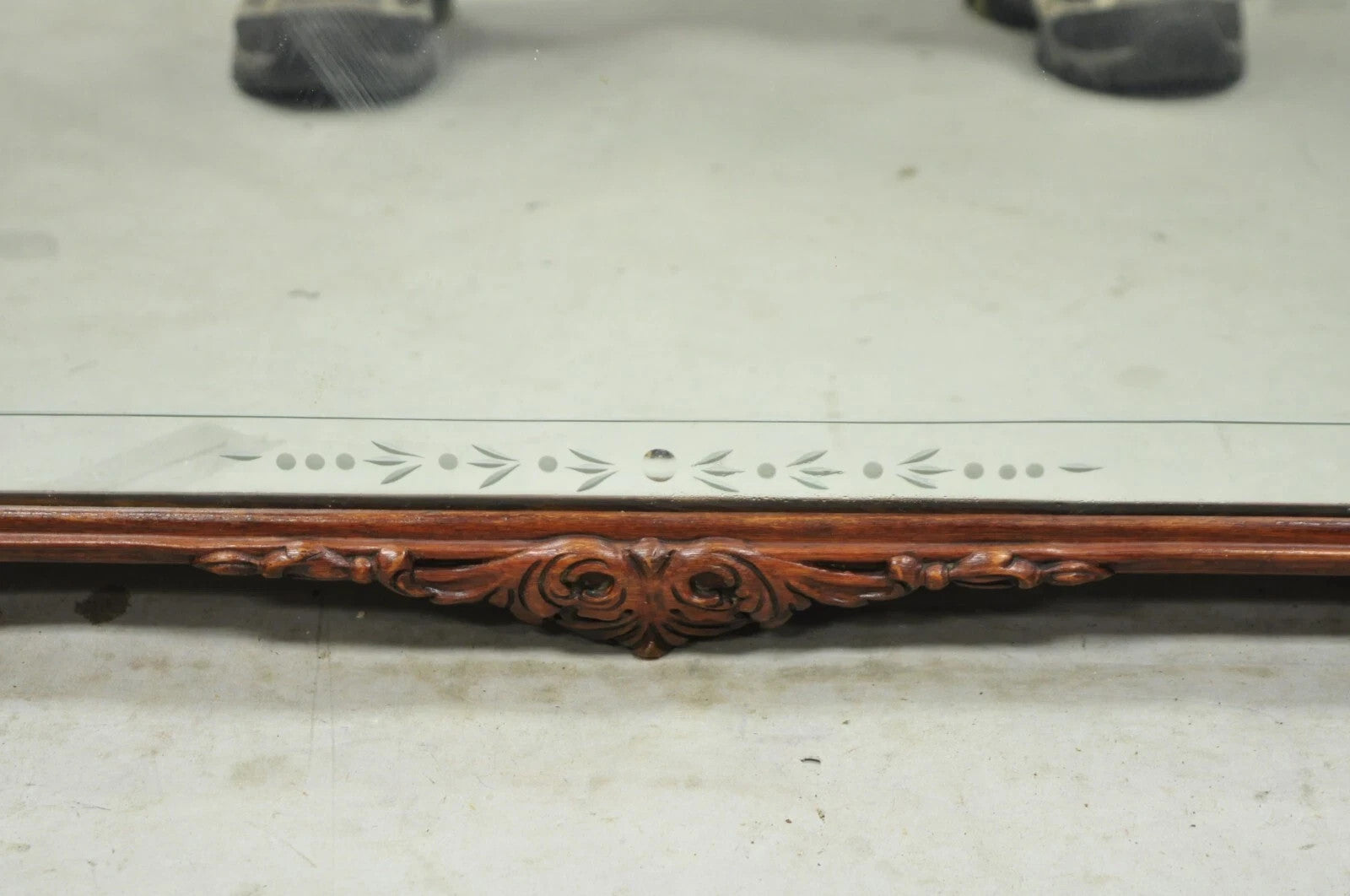 Vintage Chinese Chippendale Carved Mahogany Pagoda Frame Large Wall Mirror