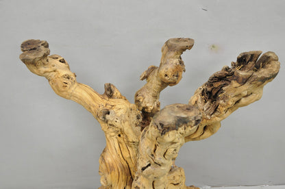 Vintage Mid Century Modern Natural Burl Driftwood Demilune Glass Console Table