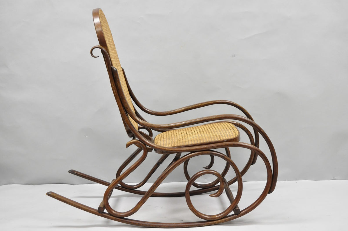 Vintage Mid Century Modern Thonet Style Bentwood & Cane Rocker Rocking Chair (B)